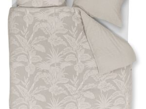 Riviera Maison Botanica dekbedovertrek met luxe botanische bladerenprint en jacquardstructuur van katoen voor een hotel chique en landelijke slaapkamer.