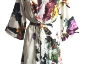 Luxe Essenza ecru kimono van katoen satijn voor stijlvolle homewear