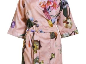 Luxe roze Essenza kimono van 100% katoen satijn voor dames