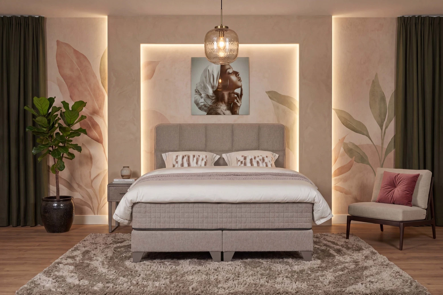 Serta Magnum Celebrations boxspring met Royalty matras | Moon Slaapadviseurs Rotterdam Serta Magnum Celebrations boxspring met luxe hoofdbord en sierbies bij Moon Slaapadviseurs
