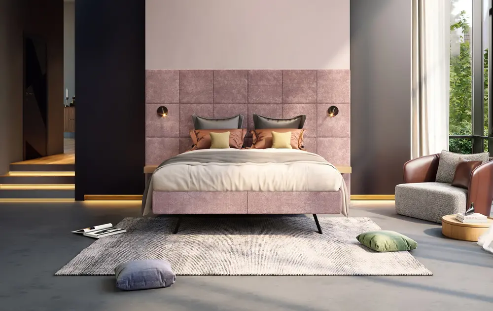 Molto Square 180 cm Kreamat Kreamat Molto boxspring met gepatenteerde schouderzone, luxe hoofdbord en ergonomisch slaapcomfort bij Moon Slapen Rotterdam.