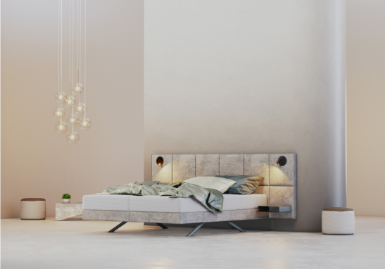 molto zwevend square Kreamat Molto boxspring met gepatenteerde schouderzone, luxe hoofdbord en ergonomisch slaapcomfort bij Moon Slapen Rotterdam.