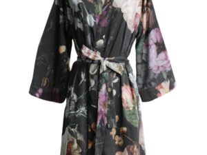 Luxe zwarte Essenza kimono van katoen satijn voor stijlvolle homewear